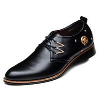 Men\'s Oxfords Spring Summer Fall Winter Comfort Leatherette Outdoor Office Career Casual Party Evening Flat Heel Rivet Lace-up Black