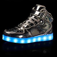 Men\'s Sneakers Spring Fall Comfort Light Up Shoes Leatherette Casual Flat Heel Lace-up LED Black Red White Silver Gold