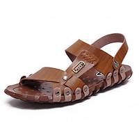 Men\'s Sandals Comfort Light Soles PU Spring Summer Office Career Casual Flat Heel Khaki Brown Flat