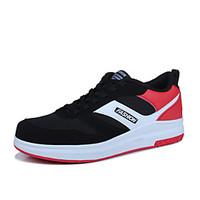 Men\'s Sneakers Spring Summer Mary Jane Comfort PU Outdoor Athletic Casual Running Flat Heel Lace-up Black/White Black/Red Black