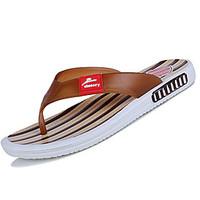Men\'s Slippers Flip-Flops Comfort PU Spring Summer Casual Flat Heel Blue Brown Black Flat