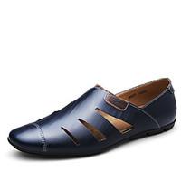 Men\'s Oxfords Spring Summer Comfort Hole Shoes Cowhide Office Career Casual Flat Heel Royal Blue Light Brown Black