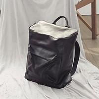 Men Backpack Cowhide All Seasons Casual Outdoor Zipper Black