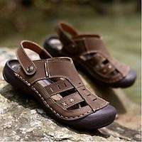 mens sandals summer sandals leather casual flat heel others brown khak ...