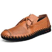 Men\'s Sneakers Spring Summer Light Soles Leather Outdoor Casual Flat Heel Brown Black Walking Shoes
