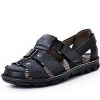 mens sandals leather summer casual flat heel black brown flat