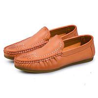 Men\'s Loafers Slip-Ons Spring Summer Comfort Light Soles Pigskin Outdoor Casual Flat Heel Khaki Orange Black Walking Shoes