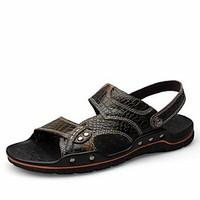 Men\'s Sandals Leather Summer Casual Flat Heel Black Blue Burgundy Flat