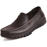 Men\'s Loafers Slip-Ons Spring Fall Comfort PU Outdoor Flat Heel Dark Brown Black