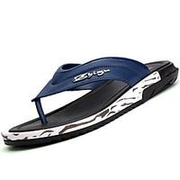 Men\'s Slippers Flip-Flops Summer Comfort PU Outdoor Flat Heel Blue Black