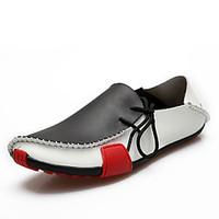 Men\'s Flats Spring / Fall Comfort Leather Casual Flat Heel Slip-on Black / Brown / Gray Walking