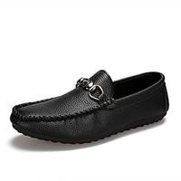 Men\'s Loafers Slip-Ons Comfort PU Spring Summer Outdoor Casual Flat Heel Orange Black White Flat