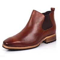 mens boots spring fall cowhide casual chunky heel block heel black bro ...