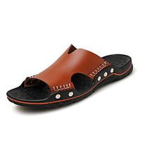 Men\'s Sandals Comfort Leather Summer Outdoor Flat Heel Brown Black Under 1in
