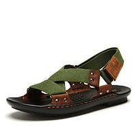 Men\'s Sandals Comfort PU Summer Outdoor Flat Heel Green Black Under 1in