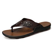 Men\'s Sandals Comfort PU Summer Outdoor Flat Heel Brown Orange Black Under 1in