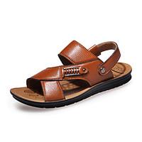 Men\'s Sandals Comfort PU Summer Outdoor Flat Heel Khaki Brown Black Under 1in