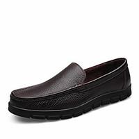 Men\'s Loafers Slip-Ons Comfort Leather Nappa Leather Spring Fall Outdoor Athletic Casual Flat Heel Dark Brown Black Flat