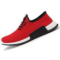 Men\'s Athletic Shoes Comfort PU Spring Fall Athletic Outdoor Walking Comfort Lace-up Flat Heel Red Black Flat