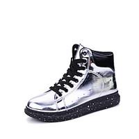 Men\'s Boots Spring Fall Winter Patent Leather Outdoor Casual Flat Heel Creepers Black Silver