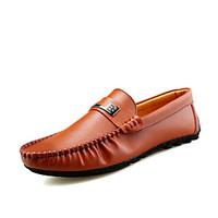 Men\'s Loafers Slip-Ons Comfort PU Spring Summer Outdoor Casual Flat Heel Light Brown Black Flat