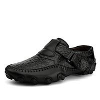 Men\'s Loafers Slip-Ons Comfort Cowhide Spring Summer Outdoor Office Career Casual Walking Magic Tape Light Brown Black Flat