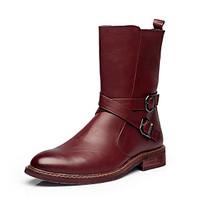 Men\'s Boots Winter Leather Casual Flat Heel Black Burgundy