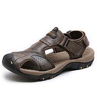 Men\'s Sandals Comfort Nappa Leather Summer Outdoor Athletic Water Shoes Magic Tape Flat Heel Khaki Dark Brown Brown Flat