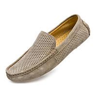 Men\'s Loafers Slip-Ons Spring Summer Light Soles Pigskin Casual Walking Flat Heel Khaki Gray Dark Blue Walking Shoes