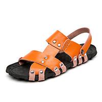 Men\'s Sandals Light Soles PU Spring Summer Outdoor Casual Flat Heel Brown Yellow Black Walking Shoes