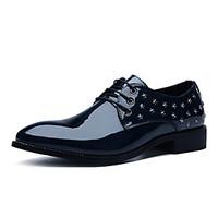 Men\'s Oxfords Comfort Patent Leather Spring Summer Outdoor Casual Flat Heel Burgundy Dark Blue Black Walking Shoes