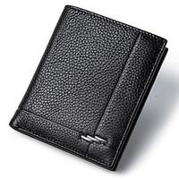 Men Wallets Genuine Leather Short Black Purse High Quality Cowhide Money Bag Casual Credit Card Wallet D6016-2