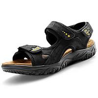 mens sandals comfort nappa leather summer outdoor flat heel khaki brow ...