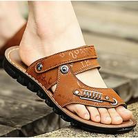 Men\'s Sandals Comfort PU Spring Casual Khaki Brown Yellow Flat