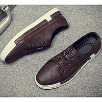 Men\'s Sneakers Comfort Cowhide Spring Casual Brown Gray Black Flat