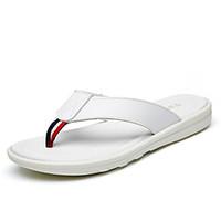Men\'s Slippers Flip-Flops Spring Summer Comfort Light Soles Leather Outdoor Casual Walking Flat Heel Black White Walking Shoes