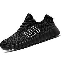 Men\'s Athletic Shoes Comfort Tulle Spring Fall Casual Walking Comfort Split Joint Flat Heel Black Ruby Black/White Khaki 2in-2 3/4in