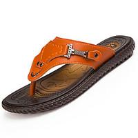 Men\'s Slippers Flip-Flops Comfort PU Summer Outdoor Walking Flat Heel Orange Black Under 1in