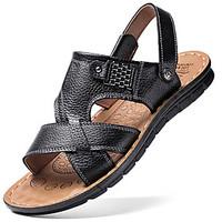 Men\'s Sandals Comfort Leather Summer Outdoor Walking Flat Heel Light Brown Brown Black Under 1in