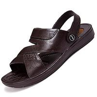Men\'s Sandals Comfort Leather Summer Outdoor Walking Flat Heel Brown Black Under 1in