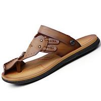 Men\'s Sandals Comfort PU Summer Outdoor Walking Flat Heel Khaki Light Brown Dark Blue Under 1in