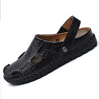Men\'s Sandals Comfort PU Summer Outdoor Walking Flat Heel Yellow Dark Blue Black Under 1in
