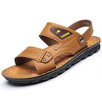 mens sandals comfort pu summer outdoor flat heel khaki brown under 1in