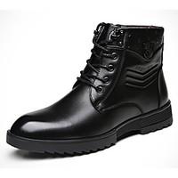 Men\'s Boots Fall Winter Comfort PU Outdoor Office Career Casual Low Heel Black Walking