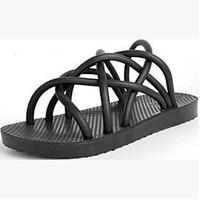 mens sandals summer slingback pu casual chunky heel black white