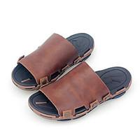 Men\'s Sandals Comfort Cowhide Nappa Leather Spring Casual Coffee Flat