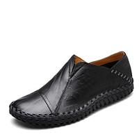 Men\'s Loafers Slip-Ons Spring Summer Moccasin Comfort Cowhide Office Career Casual Flat Heel Brown Black Gold