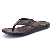 Men\'s Slippers Flip-Flops Spring Summer Comfort PU Casual Flat Heel Beading Brown Black