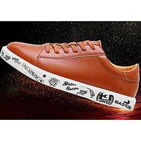 mens sneakers comfort pu rubber spring casual orange black white flat