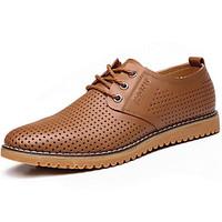 Men\'s Sneakers Comfort Pigskin Leather Spring Casual Khaki Brown Black Flat